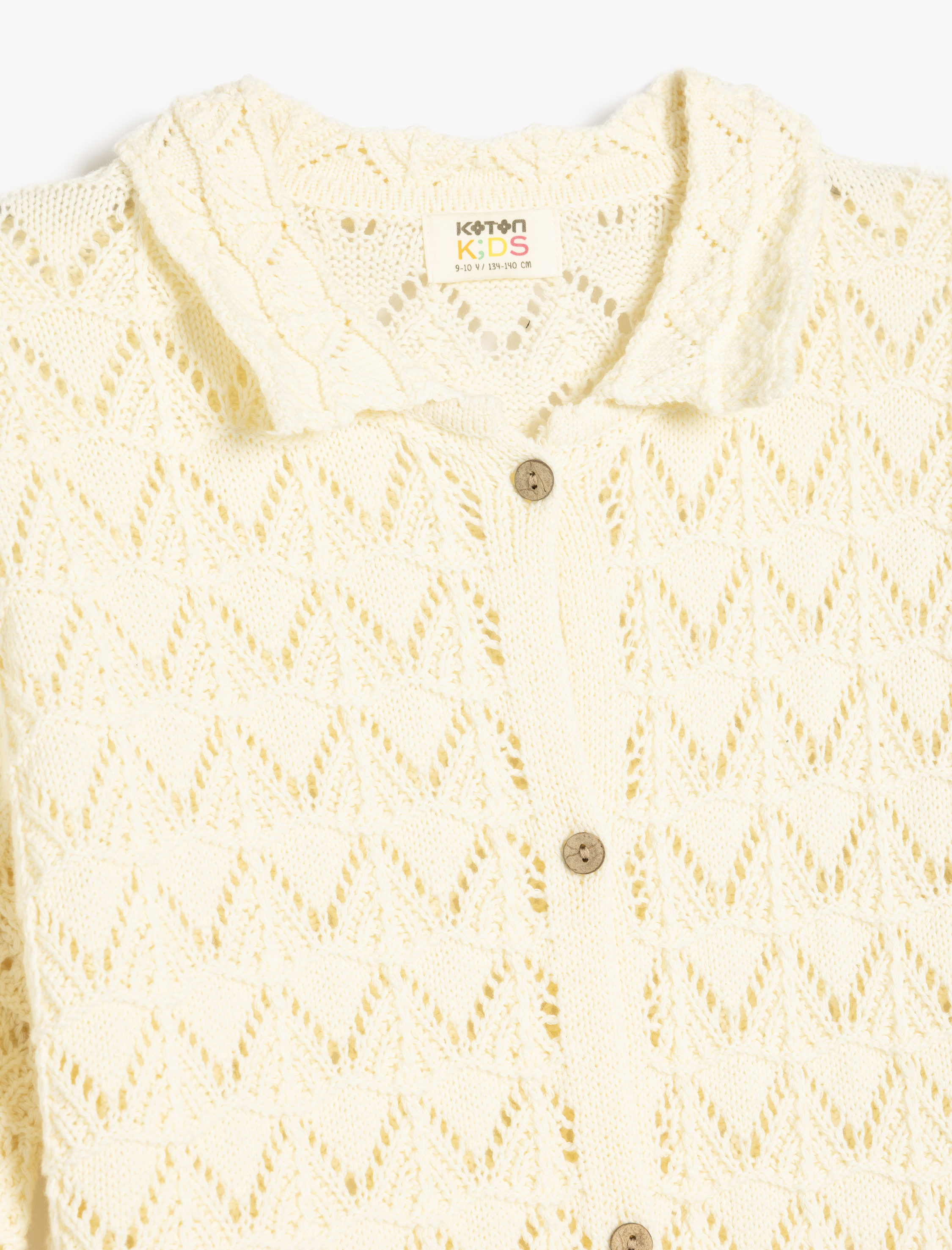  Kız Çocuk Pamuklu Ajurlu Kısa Kollu Gömlek Yaka Triko Hırka