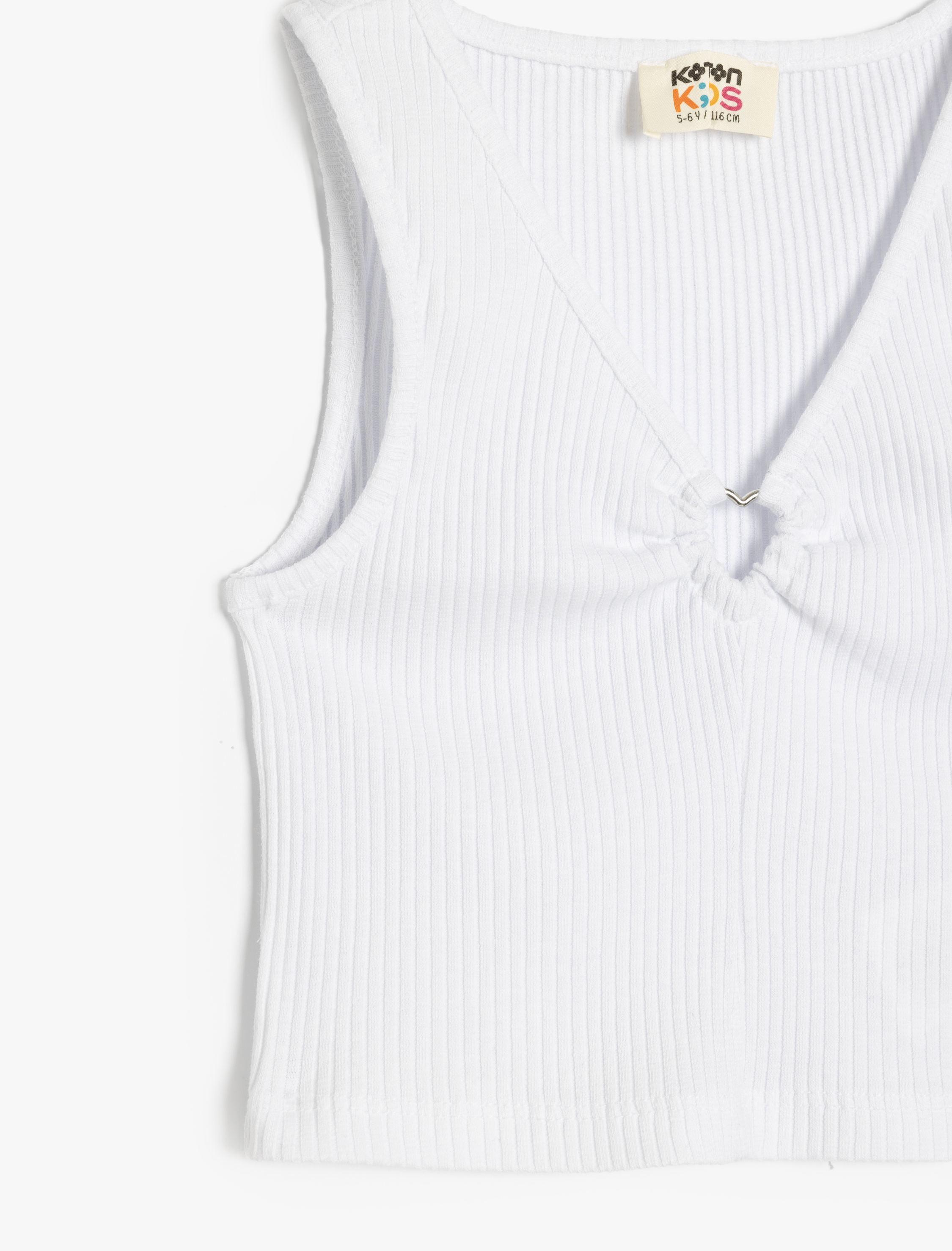  Kız Çocuk Pamuklu V Yaka Kolsuz Basic Crop Atlet