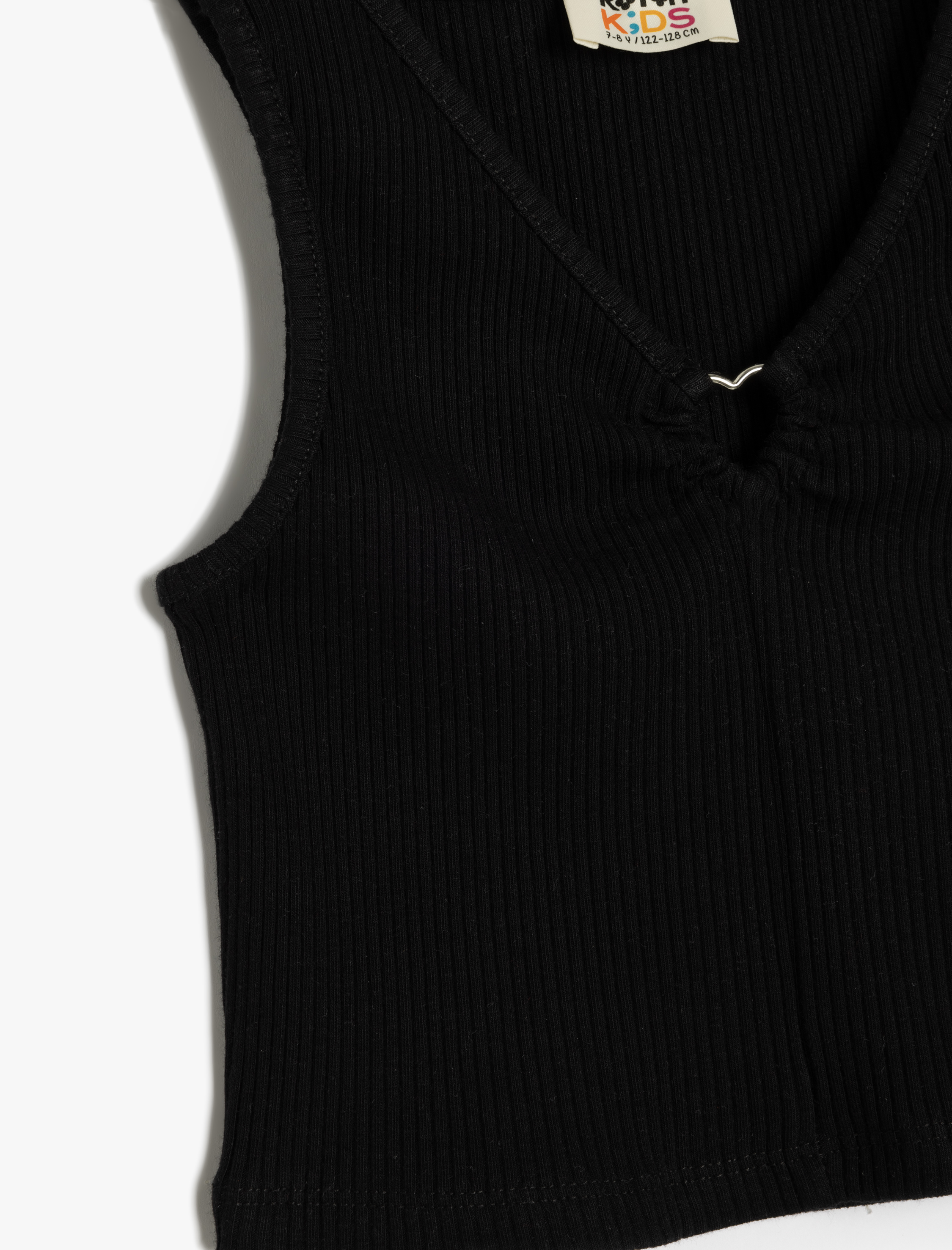  Kız Çocuk Pamuklu V Yaka Kolsuz Basic Crop Atlet