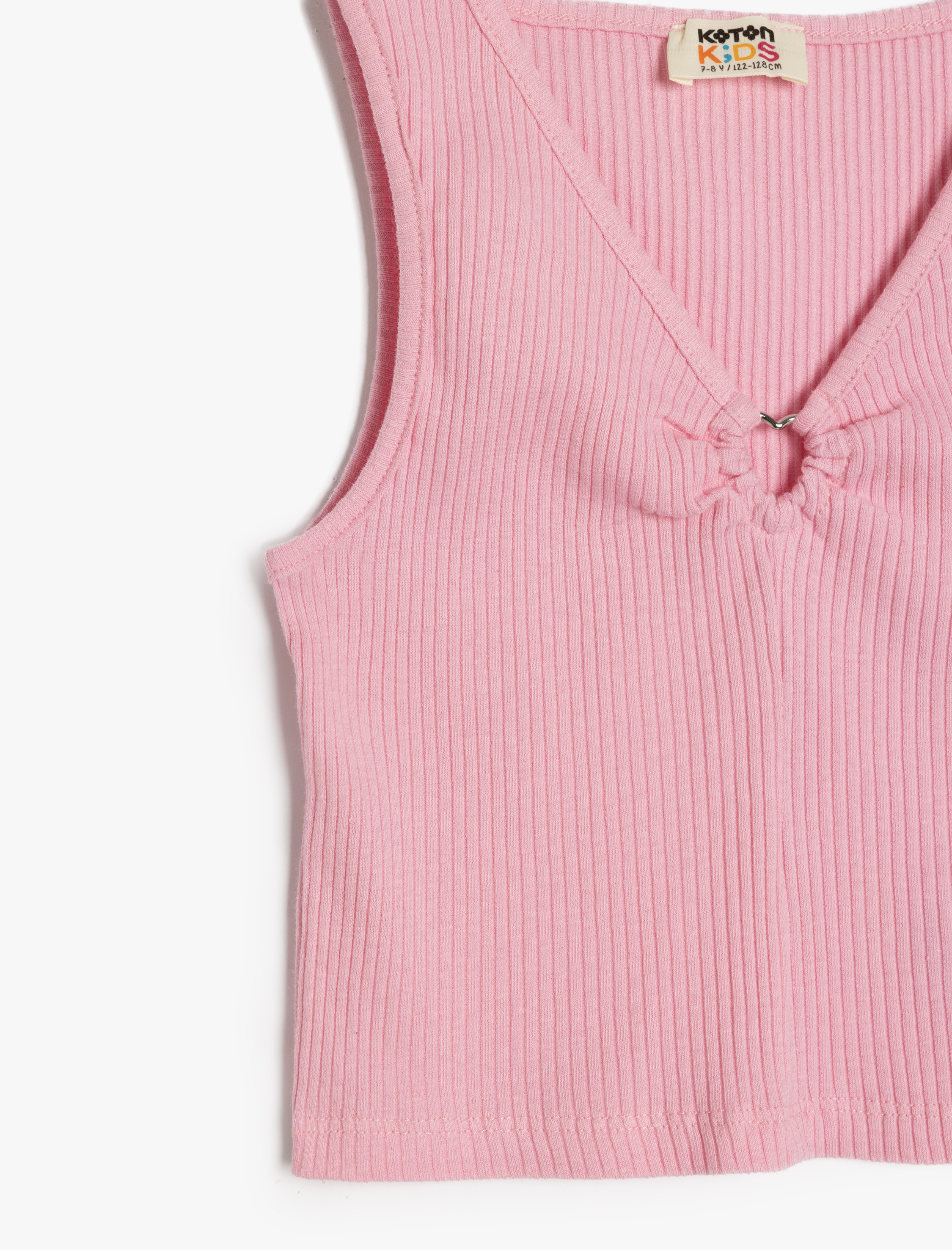  Kız Çocuk Pamuklu V Yaka Kolsuz Basic Crop Atlet