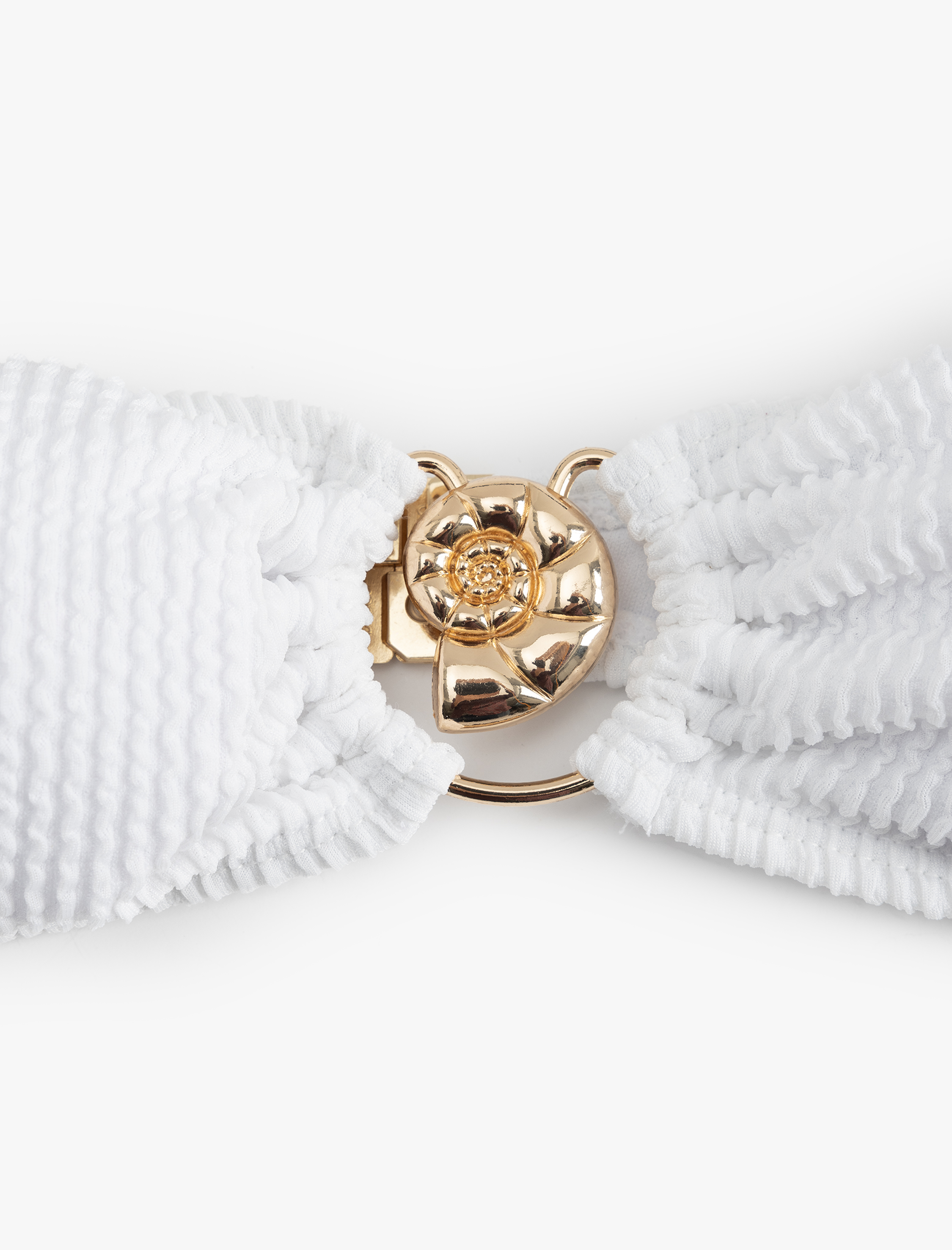   Deniz Kabuğu Aksesuarlı Dokulu Straplez Bikini Üstü