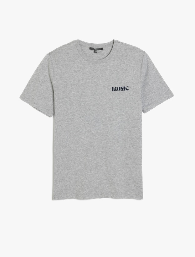 Slim Fit Kısa Kollu Pamuk Karışımlı Bisiklet Yaka Minimal Baskılı Tişört_0