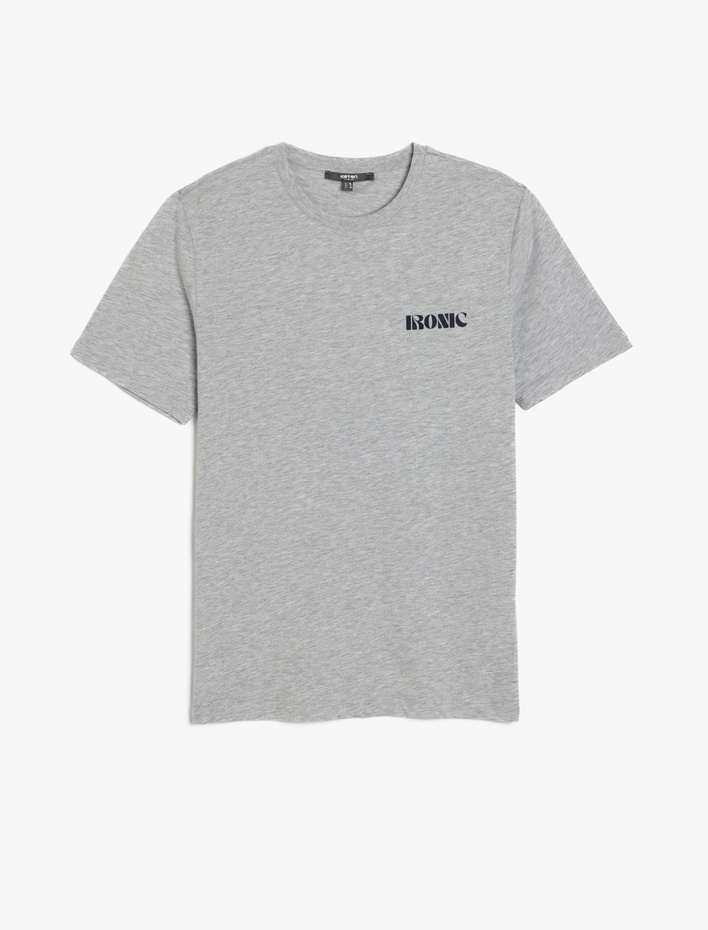  Slim Fit Kısa Kollu Pamuk Karışımlı Bisiklet Yaka Minimal Baskılı Tişört