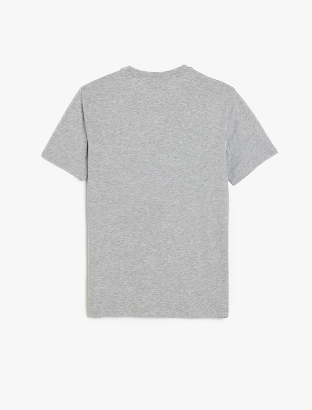 Slim Fit Kısa Kollu Pamuk Karışımlı Bisiklet Yaka Minimal Baskılı Tişört_1
