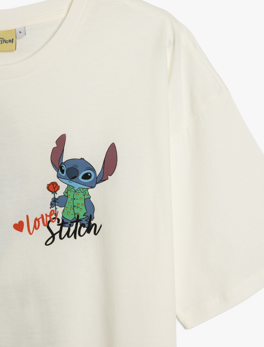   Stitch Lisanslı Arkası Baskılı Kısa Kollu Oversize Tişört