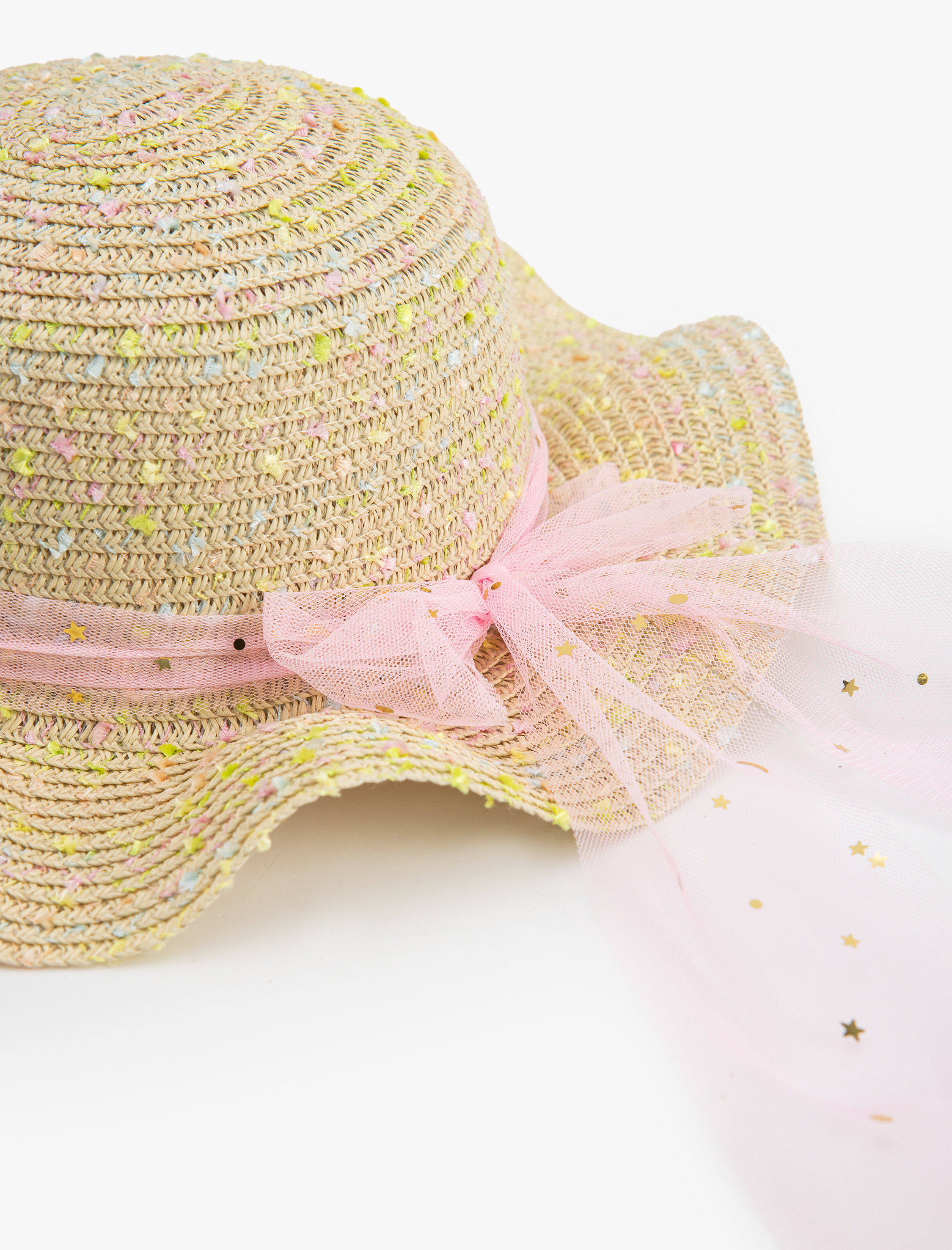  Kız Çocuk Bant Detaylı Hasır Şapka