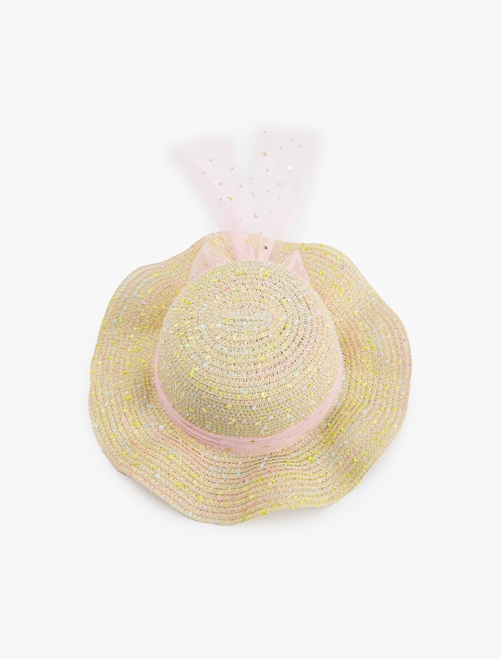 Kız Çocuk Bant Detaylı Hasır Şapka