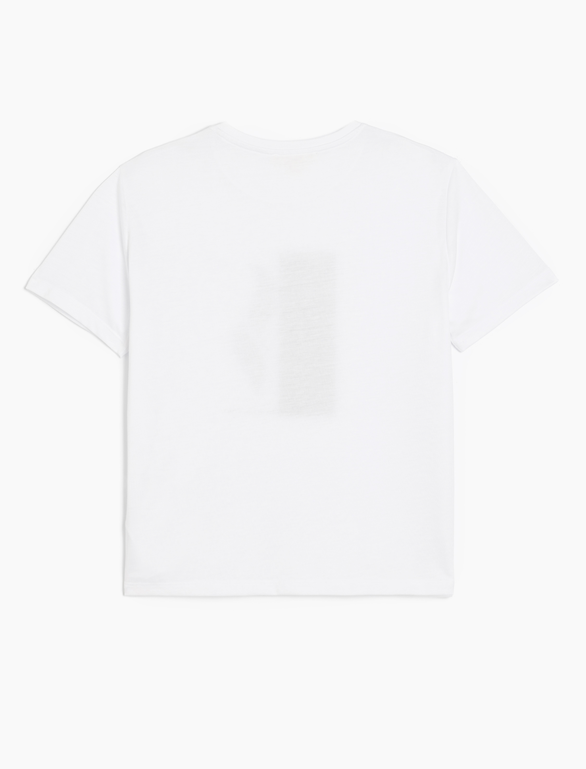   Bisiklet Yaka Kısa Kollu Simli Metalik Baskılı Tişört