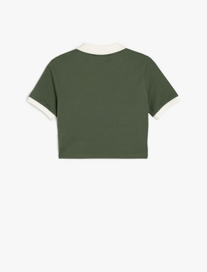  Nakış Detaylı Kısa Kollu Biyeli Polo Yaka Tişört