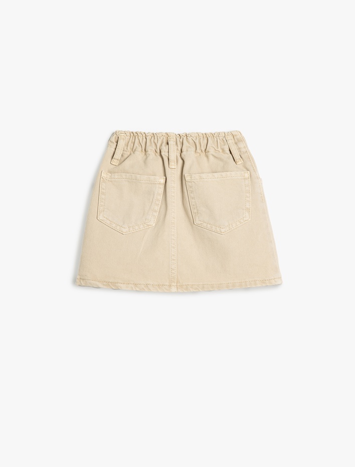 Kız Bebek Pamuklu Çiçek Nakış Detaylı Cepli Denim Etek