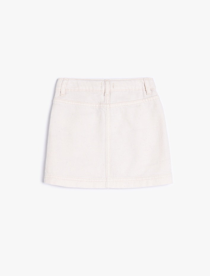 Kız Çocuk Pamuklu Düğme Detaylı Cepli Mini Etek