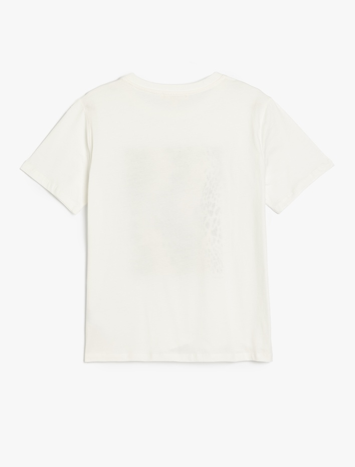  Kısa Kollu Pamuklu Leopar Desenli Oversize Tişört