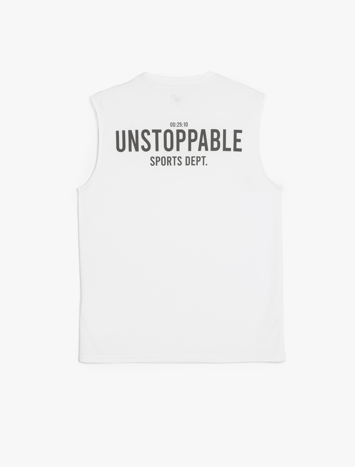  Bisiklet Yaka Slogan Baskılı Oversize Spor Kolsuz Tişört