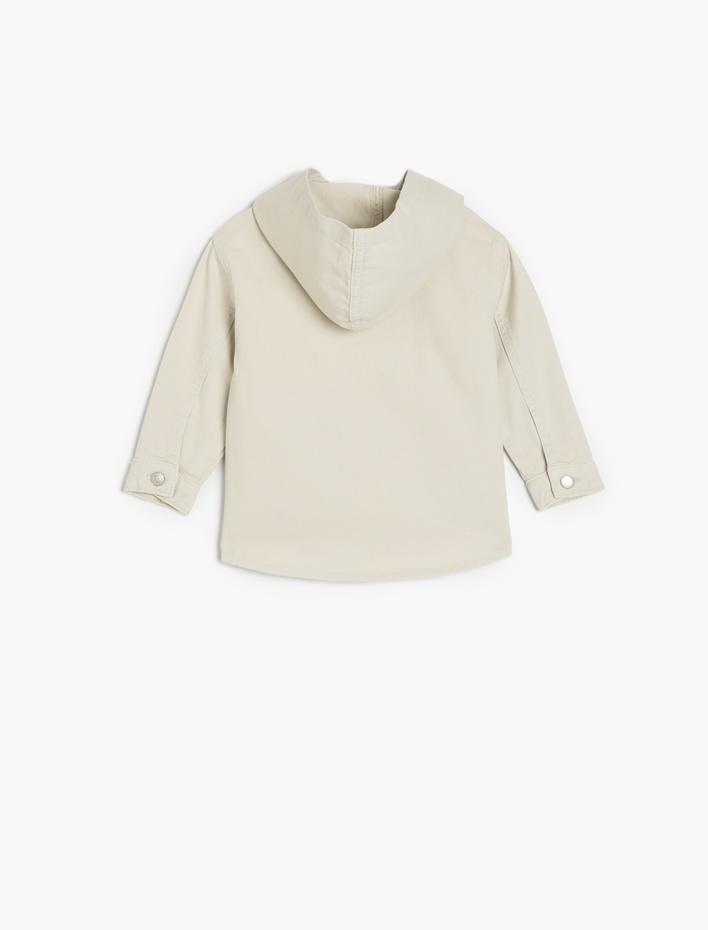 Erkek Bebek Çıtçıt Detaylı Uzun Kollu Kapşonlu Pamuklu Denim Gömlek Ceket