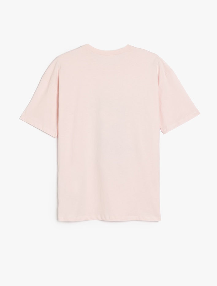  Kedi Baskılı Bisiklet Yaka Kısa Kollu Oversize Tişört