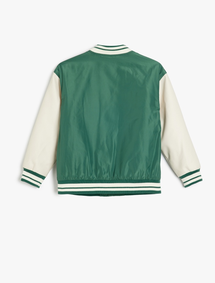 Kız Çocuk Aplike ve ve İşleme Detaylı Yuvarlak Yaka Uzun Kollu Bomber Kolej Ceket