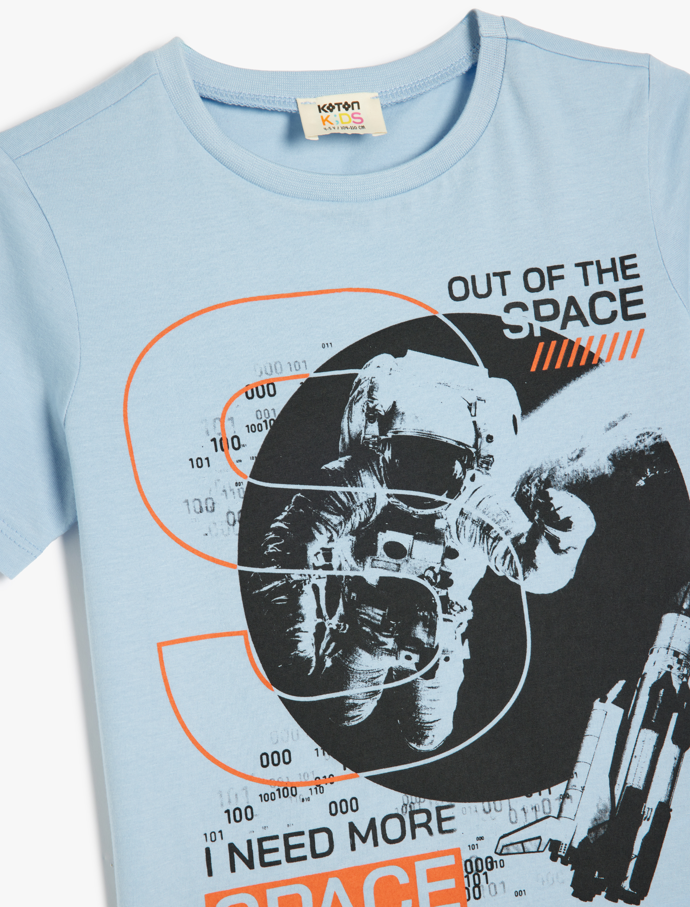  Erkek Çocuk Bisiklet Yaka Kısa Kollu Pamuklu Uzay Baskılı Tişört