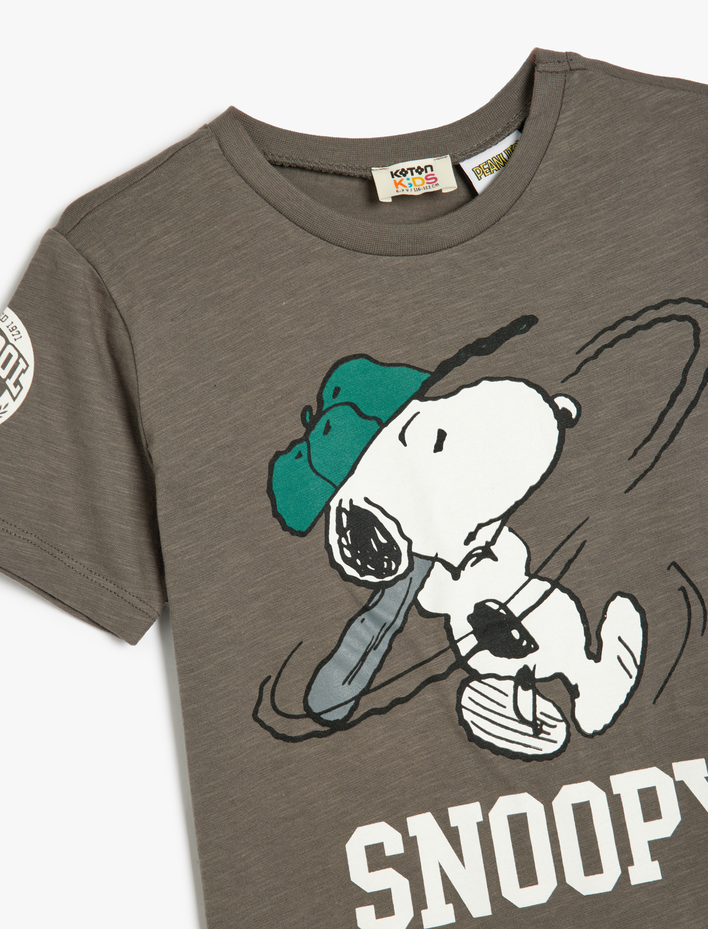  Erkek Çocuk Pamuklu Lisanslı Snoopy Baskılı Bisiklet Yaka Kısa Kollu Tişört