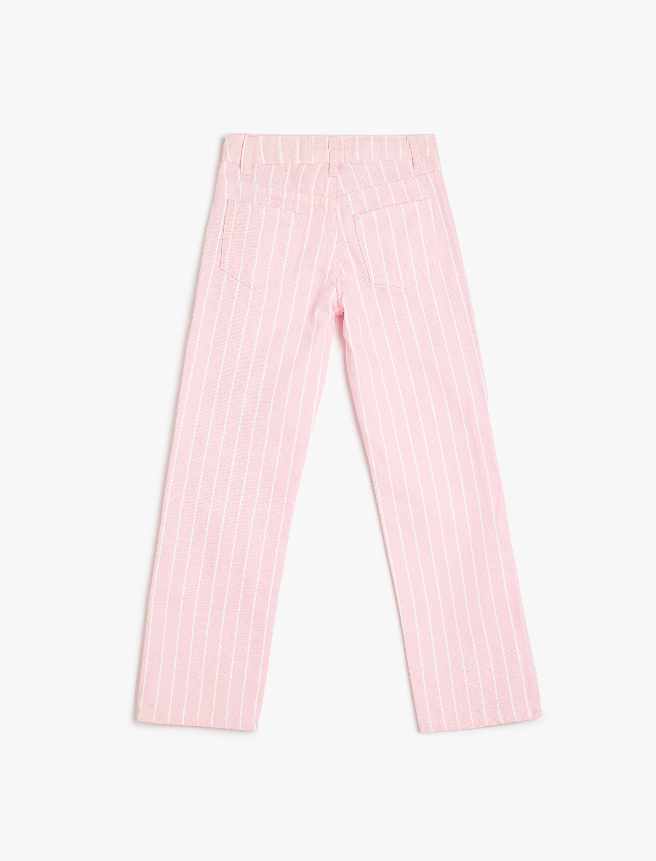 Kız Çocuk Pamuklu Cepli Çizgili Denim Pantolon
