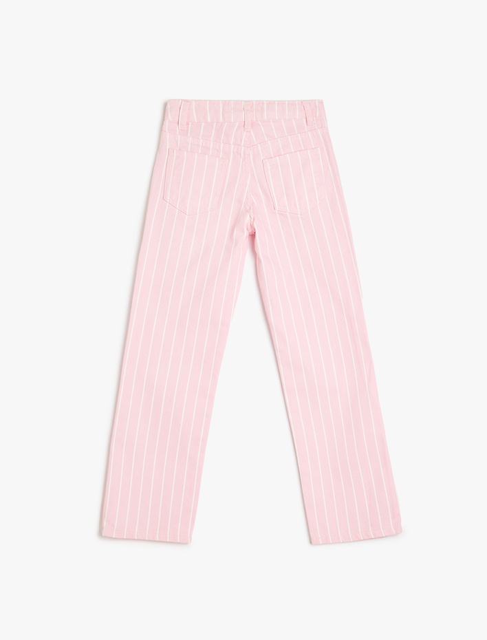 Kız Çocuk Pamuklu Cepli Çizgili Denim Pantolon