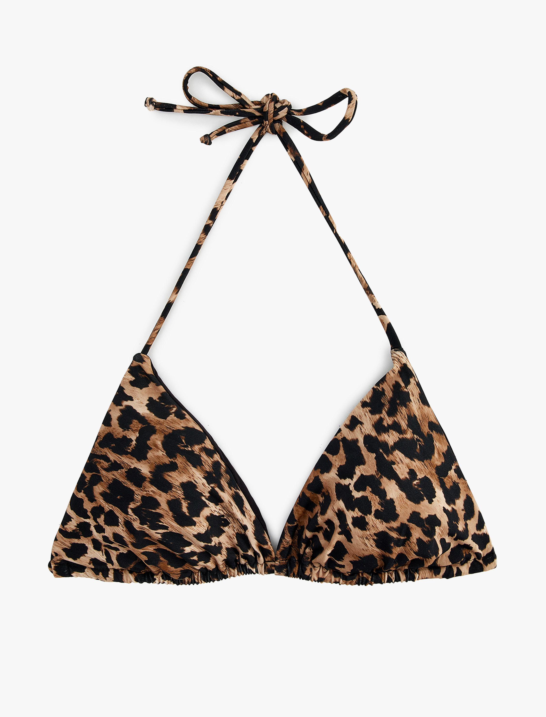 Koton Kadın Astarlı Leopar Desenli Boyundan Bağlamalı Üçgen Bikini Üstü -1