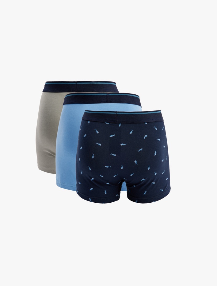  Balık Desenli Pamuklu 3'lü Boxer Seti