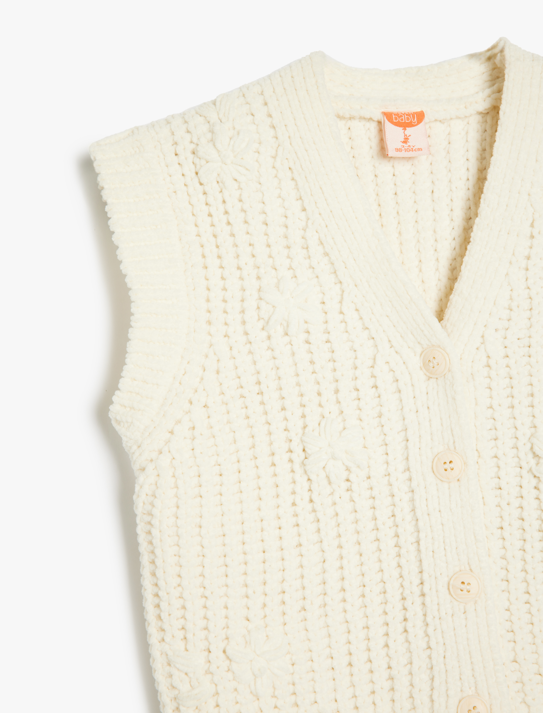  Kız Bebek V Yaka Kolsuz Düğmeli Basic Triko Hırka