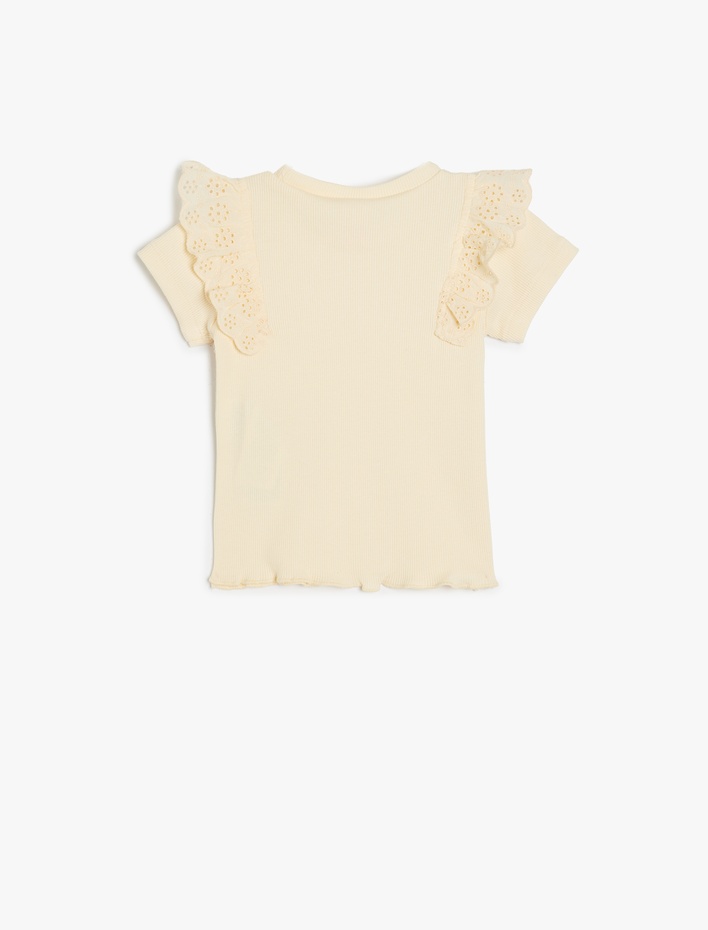 Kız Bebek Pamuklu Brodeli Kısa Kollu Bisiklet Yaka Tişört