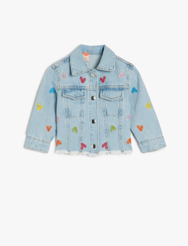 Kalp Nakış Detaylı Uzun Kollu Pamuklu Denim Ceket_0