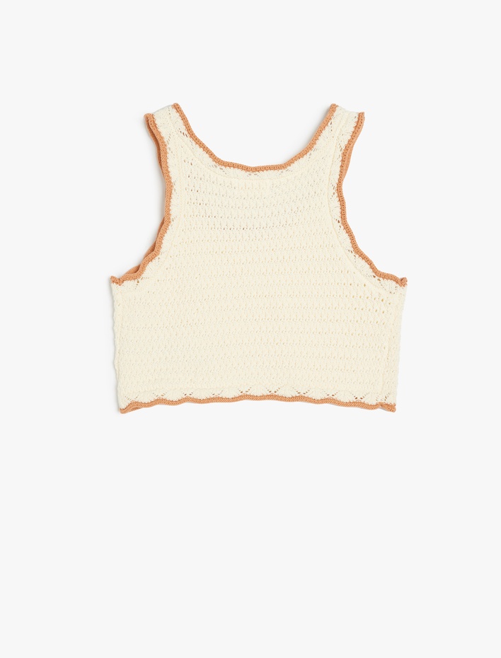 Kız Çocuk Pamuklu Ajurlu Askılı Crop Triko Atlet