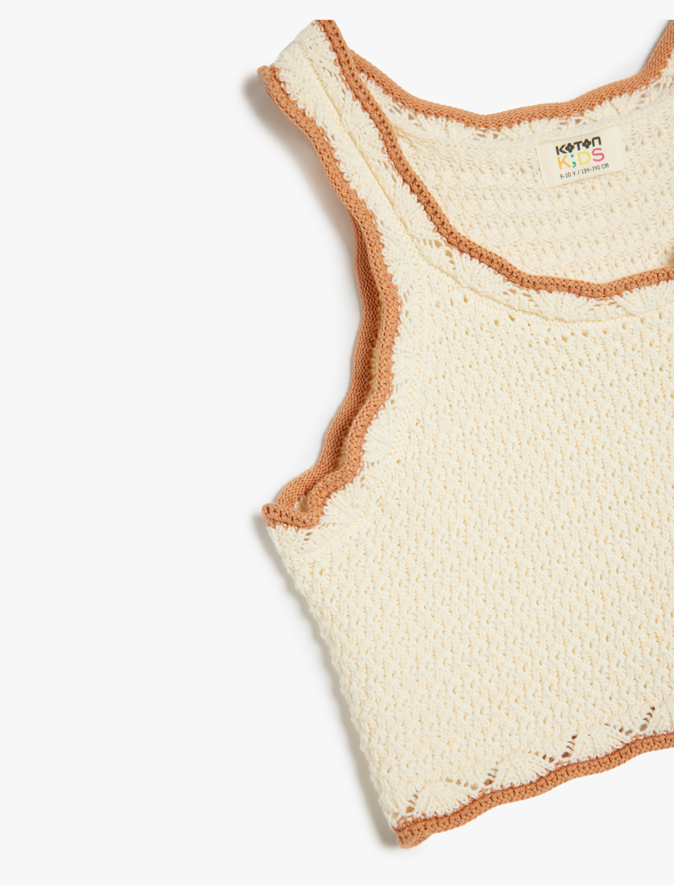  Kız Çocuk Pamuklu Ajurlu Askılı Crop Triko Atlet