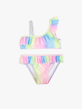 Fırfırlı Tek Omuz İnce Askılı Bikini Takımı