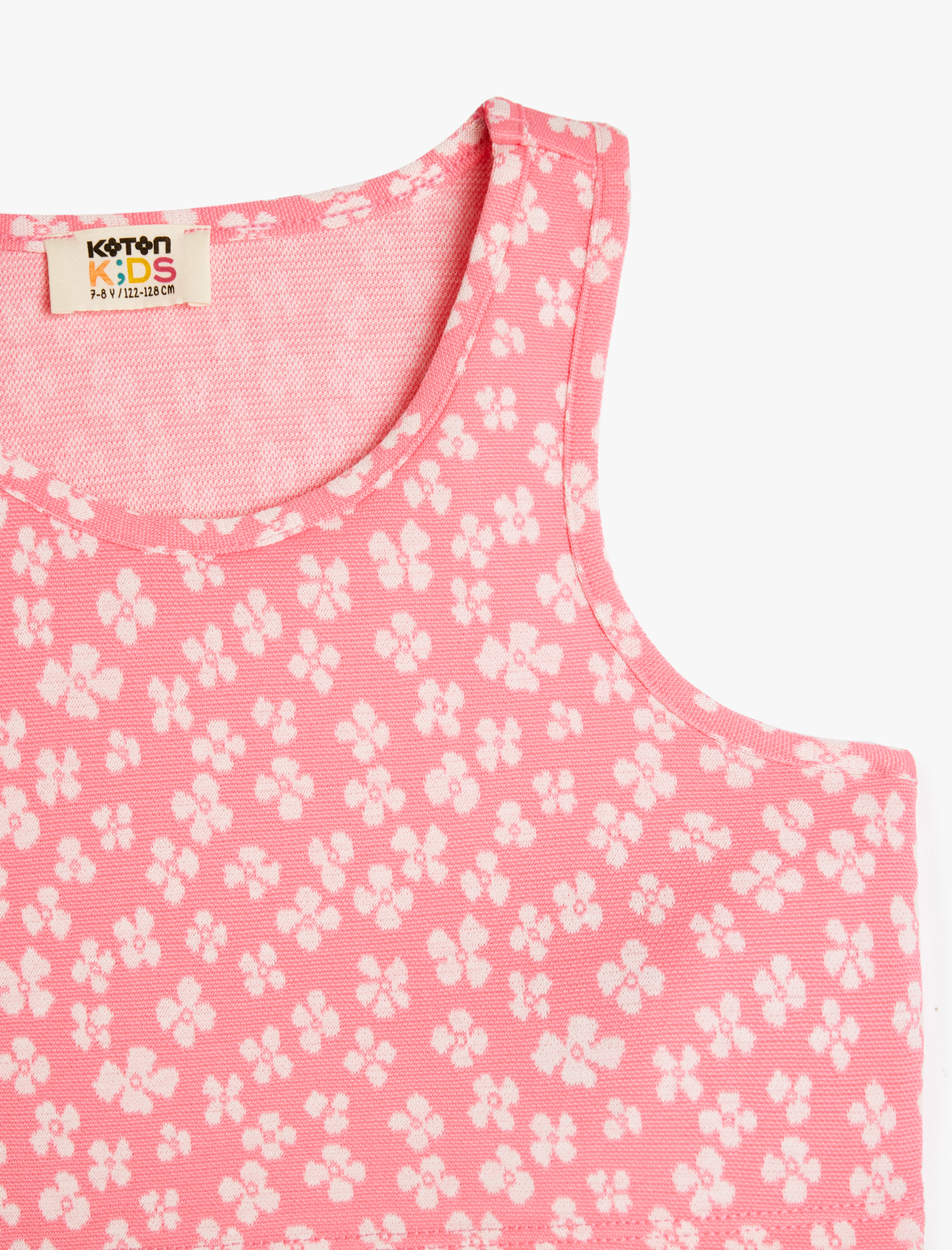  Kız Çocuk Bisiklet Yaka Kolsuz Çiçek Baskılı Crop Atlet