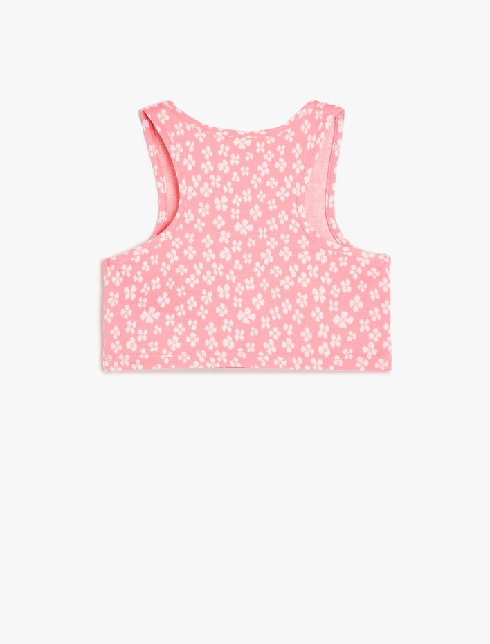 Kız Çocuk Bisiklet Yaka Kolsuz Çiçek Baskılı Crop Atlet