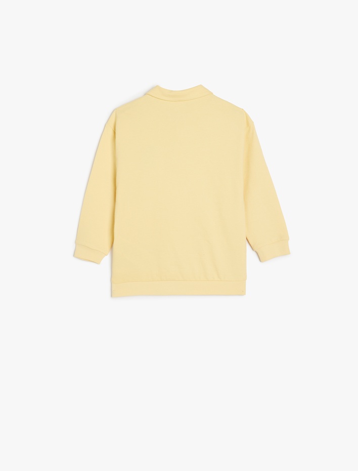 Erkek Bebek Pamuklu Palmiye İşleme Detaylı Uzun Kollu Polo Yaka Sweatshirt