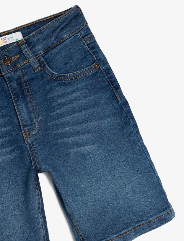 Pamuklu Cep Detaylı Slim Fit Denim Şort_2