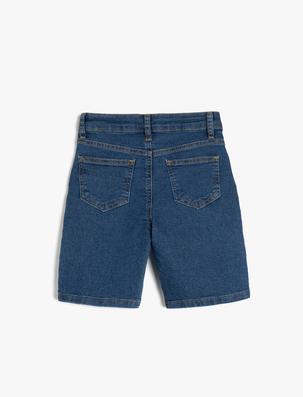Pamuklu Cep Detaylı Slim Fit Denim Şort_1