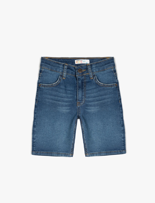 Pamuklu Cep Detaylı Slim Fit Denim Şort_0