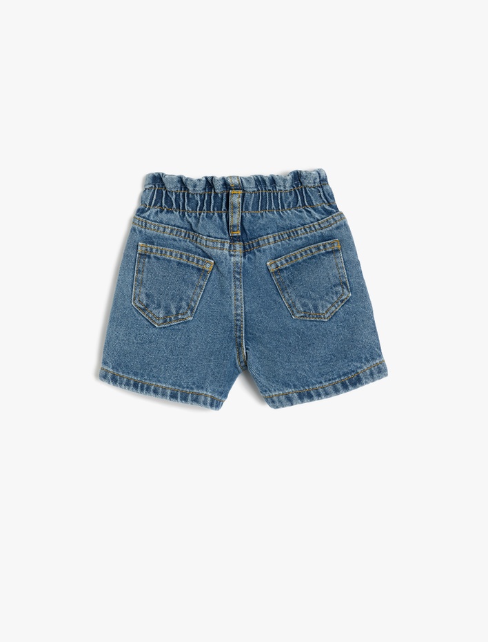 Kız Bebek Pamuklu Cep Detaylı Beli Lastikli Denim Şort