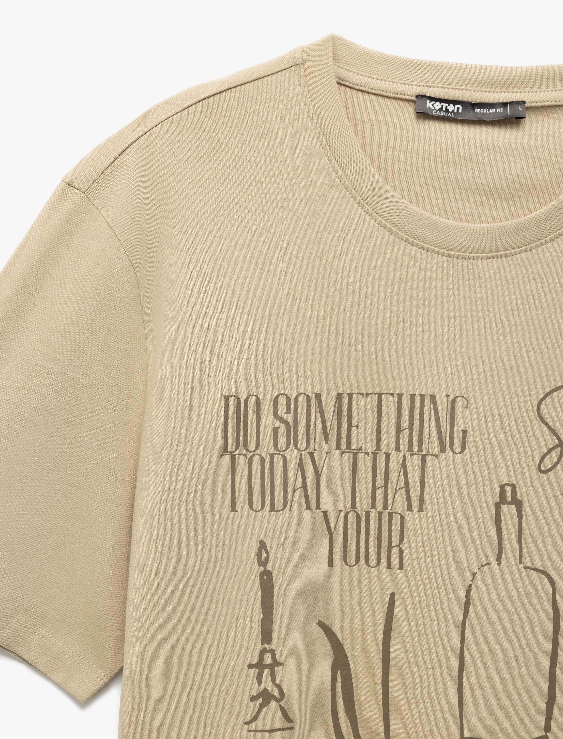   Kısa Kollu Regular Fit Pamuklu Bisiklet Yaka Baskılı Tişört