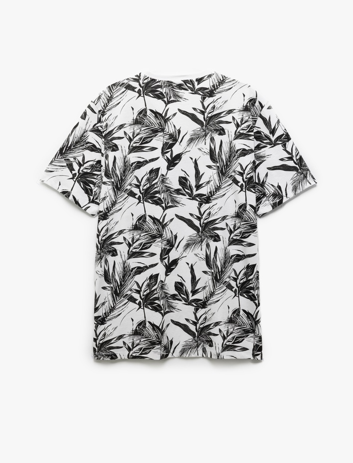  Bisiklet Yaka Pamuklu Regular Fit Kısa Kollu Yaprak Desenli Tişört