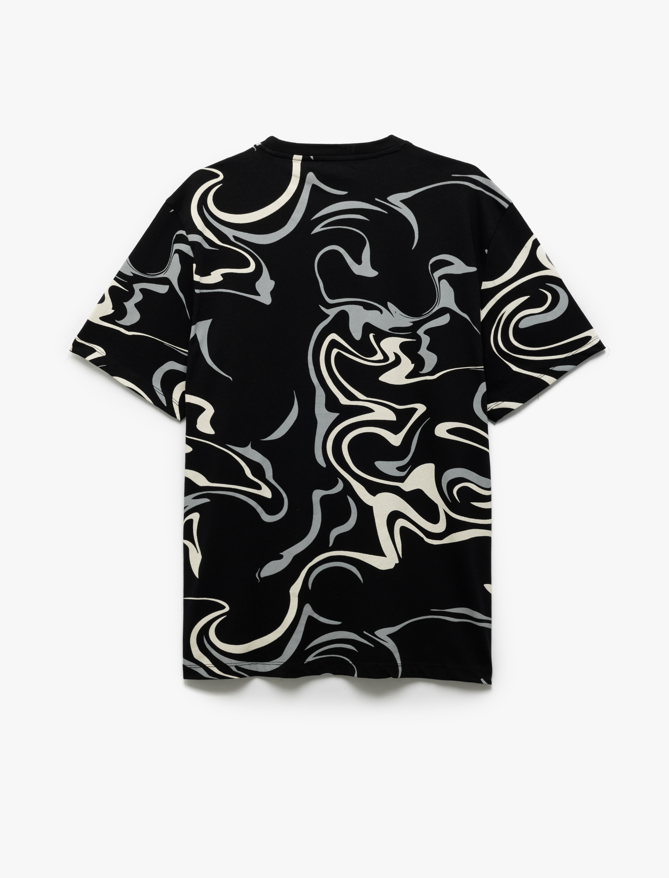   Soyut Desenli Bisiklet Yaka Regular Fit Pamuklu Kısa Kollu Tişört