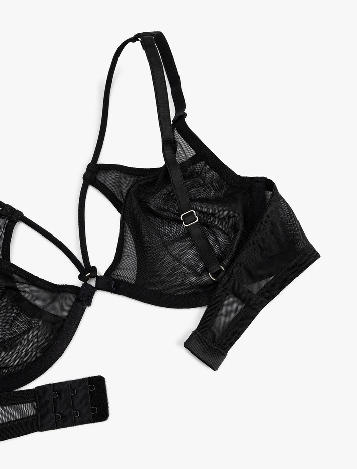  Yarı Transparan Çapraz Askı Detaylı Tül Dolgusuz Balenli Sütyen