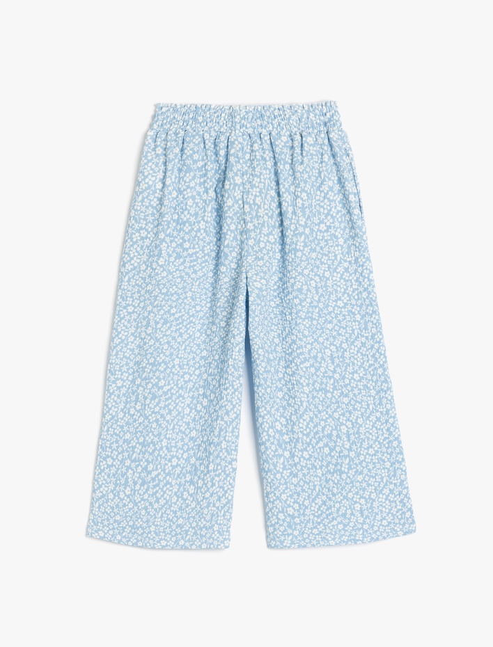 Kız Çocuk Çiçek Desenli Beli Lastikli Pantolon