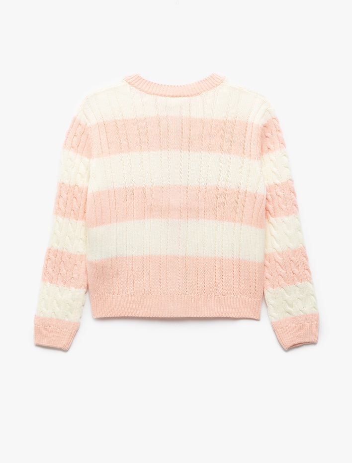 Kız Çocuk Düğme Detaylı Yuvarlak Yaka Uzun Kollu Triko Hırka