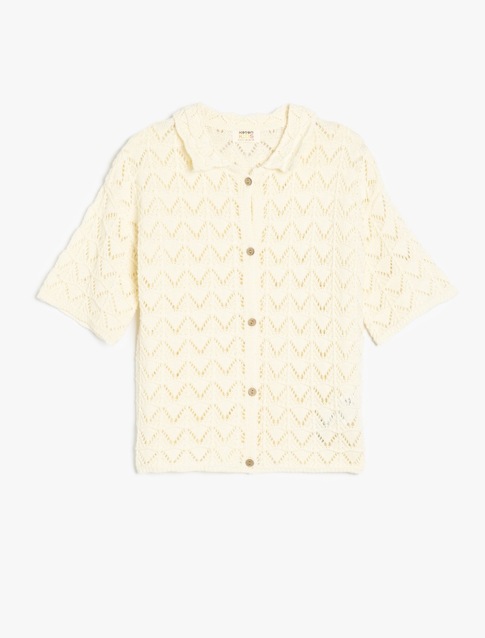 Kız Çocuk Pamuklu Ajurlu Kısa Kollu Gömlek Yaka Triko Hırka