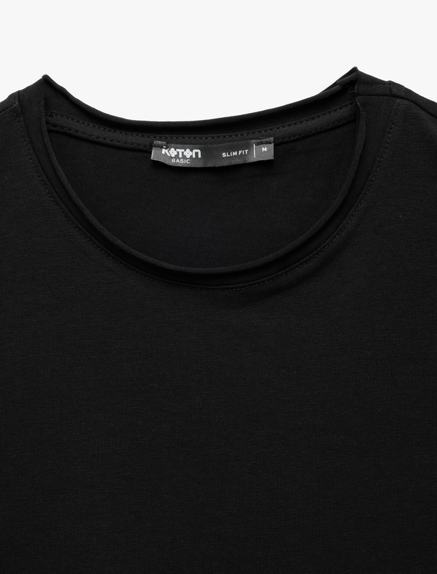 Kısa Kollu Bisiklet Yaka Pamuklu Erkek Slim Fit Tişört_2