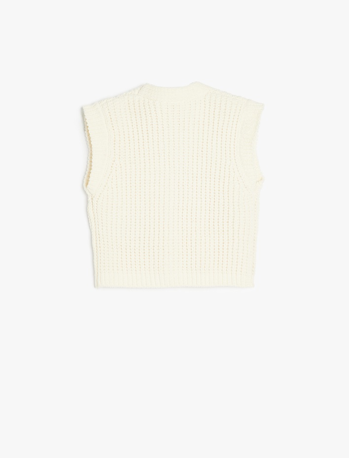 Kız Bebek V Yaka Kolsuz Düğmeli Basic Triko Hırka