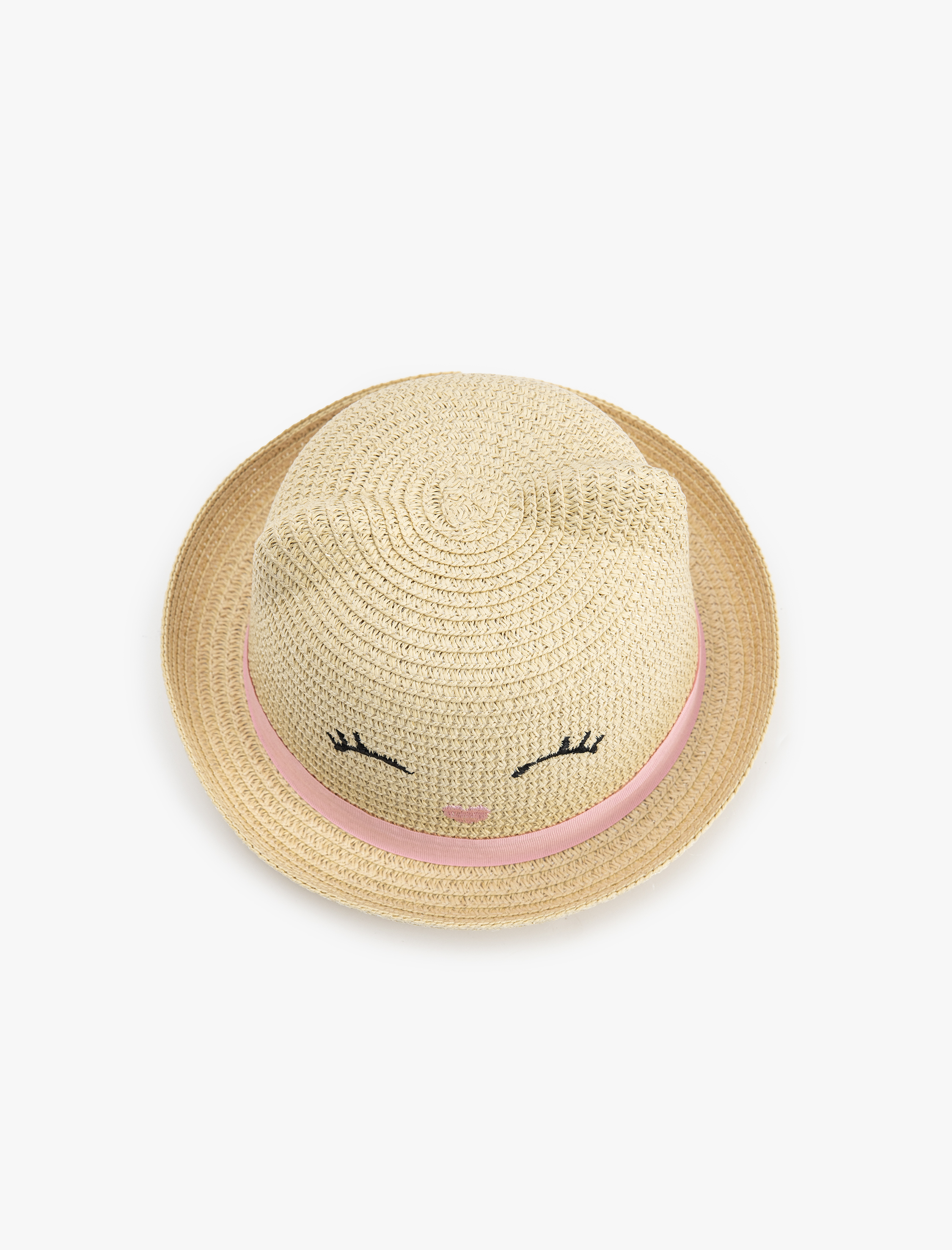  Kız Çocuk Kedi Figürü Detaylı Hasır Şapka