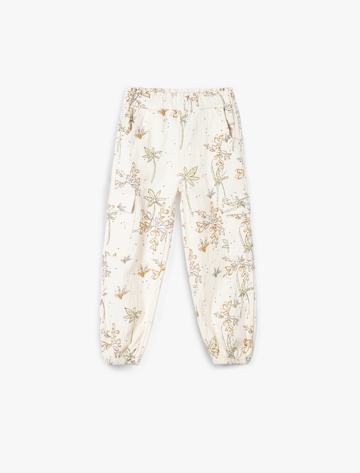 Kız Bebek Pamuklu Cep Detaylı Çiçek Desenli Jogger Eşofman Altı